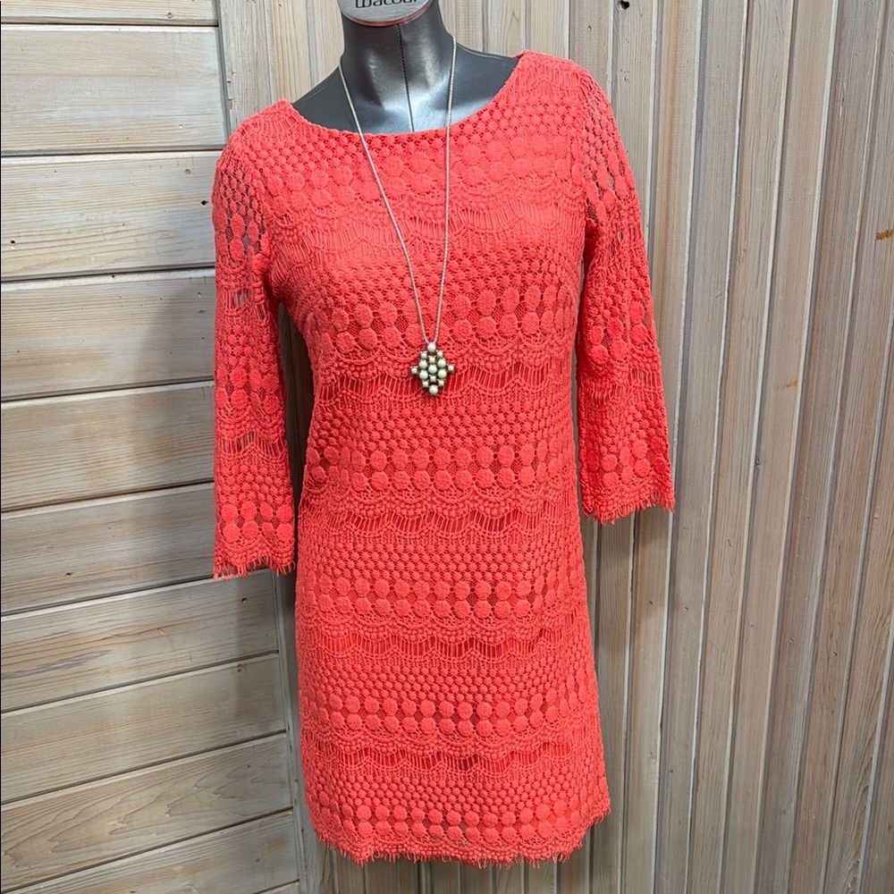 Ronni Nicole Orange Sheath Dress with Bell Sleeves